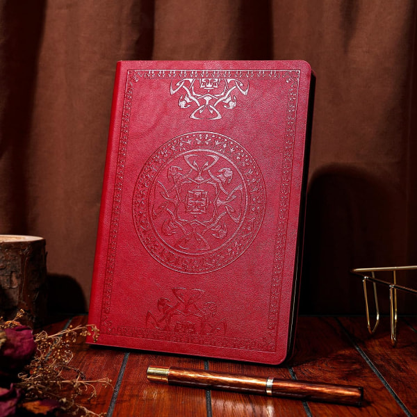 Læder Vintage Journal til Mænd Blød Omslag 256 Linjerede Sider Notebook 180 Lay Flat til Skrivning Rejsedagbog, 5,7'' x 8,3'', Rød