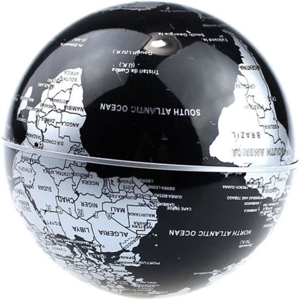 C-form magnetisk levitasjon flytende globus med LED-lys, verdenskart for skrivebordsdekorasjon (svart-sølv) Amerikansk standard strømforsyning (USA)