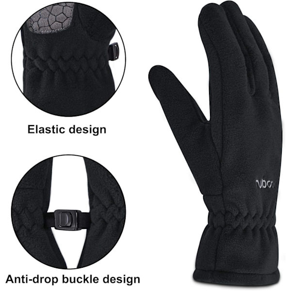 Vinterhandskar för barn, termiska handskar i fleece med pekskärm för pojkar och flickor, halkfria, varma barnhandskar, utomhusisolerade, svarta, L