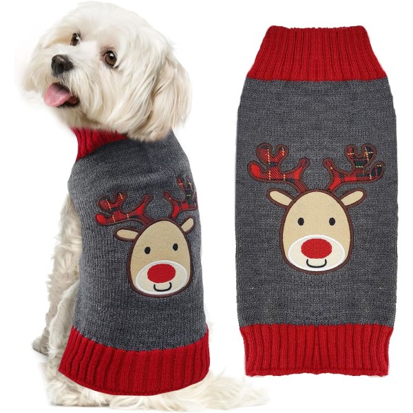 Dog Christmas Sweater Xmas Pet Clothes Cute Gray Reindeer Puppy Cat Costume New Year Gifts for Small Medium Large Dogs Jumpers (L, Gray Reindeer)