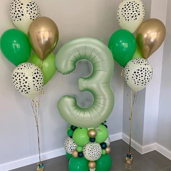 Numero 3 ilmapallo, suuri numero ilmapalloja 40 tuumaa, 3. syntymäpäiväjuhlakoristeet Kolmannen syntymäpäivän kylttisisustus, Sage Green