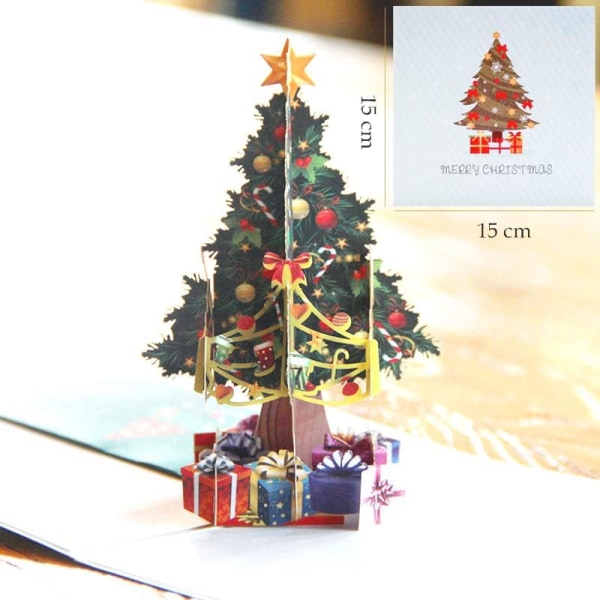 5 STK juletre pop-up-kort, håndlaget gratulasjonskort, jule-jul vinter nyttår pop-up-sett-kort