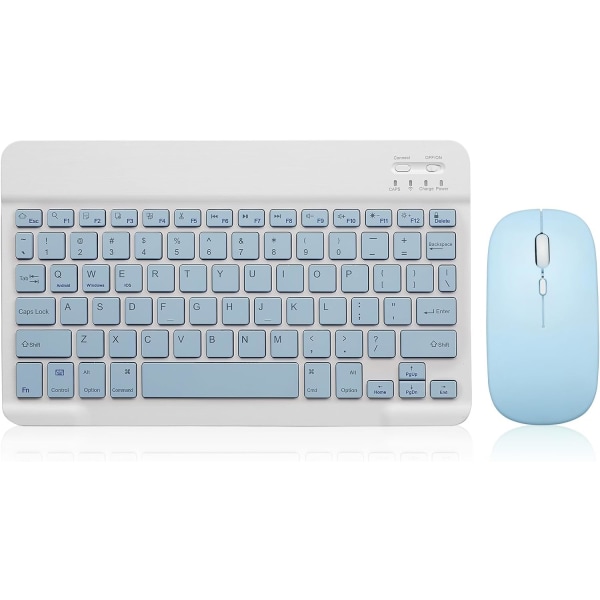 Bluetooth tangentbord och mus Combo Uppladdningsbar bärbar trådlös set för iPad Tablet Windows (10 tums blå)