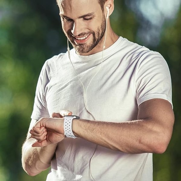 Silikonflettede vevbånd kompatibel med Apple Watch 42mm 44mm 45mm 49mm, erstatningssilikon sportsstropp for kvinner menn-hvit