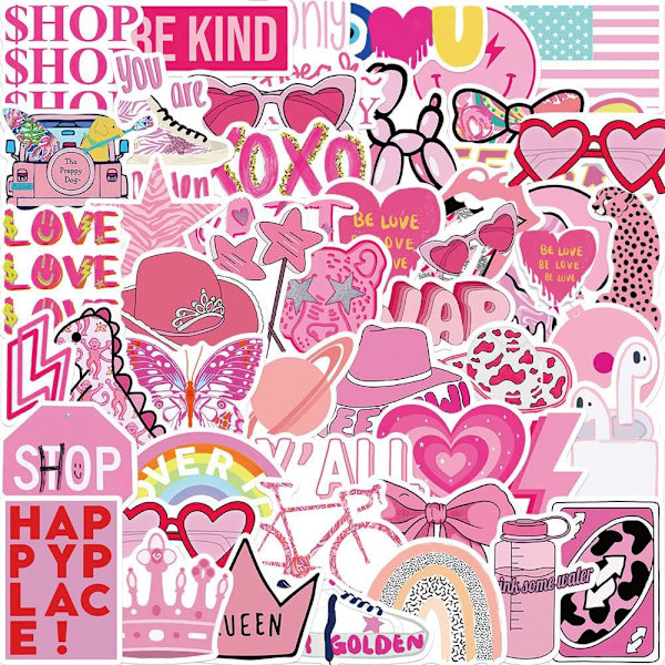 Farverige Ins Style Pink Preppy Style Stickers 50 Pakke Vandtætte Dekaler til Scrapbooking Journaling Laptop Telefon Etui Vandflaske Hjemmeindretning