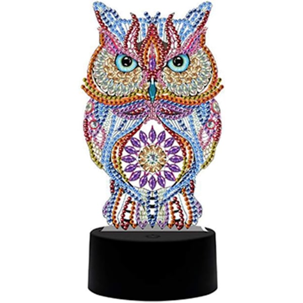 5D DIY Diamantmaleri Kit, LED-sengelampe, Natlys til børn, Børneværelsesbelysning, Festdekoration DP02 Ugle