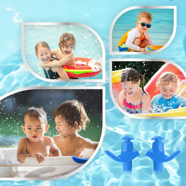 Korvatulpat uimiseen, Hearprotek 2 paria pehmeät kaksikerroksiset uudelleenkäytettävät vedenpitävät korvatulpat lapsille uima-altaassa ja muissa vesiurheilulajeissa (sininen)