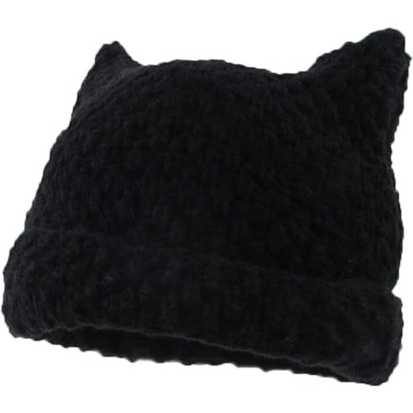 Naisten raidallinen pipo Little Devil Horn -talven lämmin cap Söpö kissan korvat neulottu hattu syksyllä