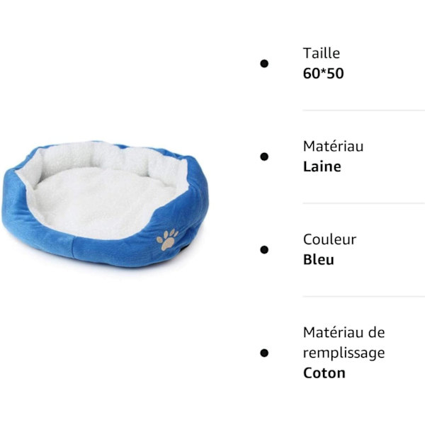 Dyre seng til katte og små mellemstore hunde Kurv med pude Rund eller oval donut form Nesting kæledyr seng, Blå, 60 * 50, A