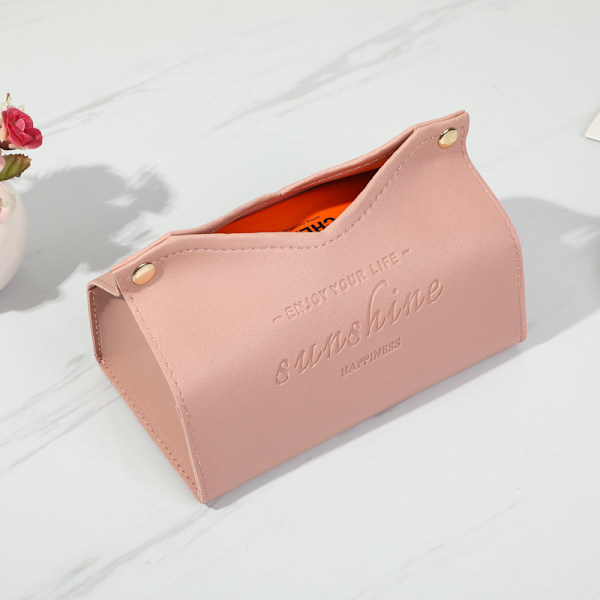 Servettlådeöverdrag, PU-läder servettlådehållare, Kleenex lådarrangör för badrum, kök och kontorsrumsdekor (rosa)
