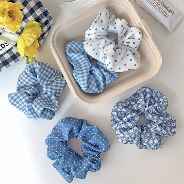 Sininen ruudullinen hiusdonitsi naisille, bandana-donitsit, 5 kpl bandana-donitsi hiusnauhat, donitsit hiusnauhat naisille. (Sininen ruudullinen)