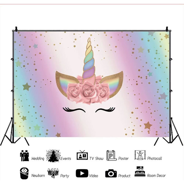 Glad Barnens Dag Fest Bakgrund Enhörning Guld Stjärna Barn Födelsedag Banner Fotografi Bakgrund Foto Studio Rekvisita (5x3FT/1.5x0.9m)