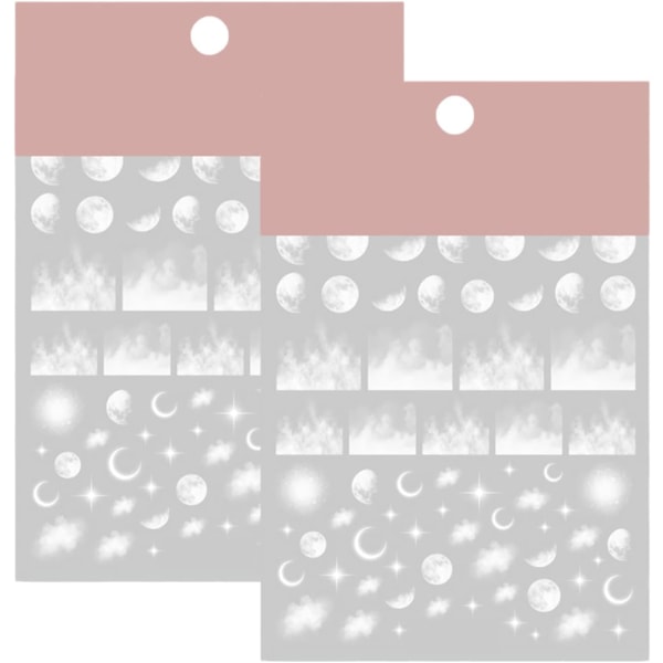 Nail Art-klistremerke på natthimmelen 3D White Moon Star Cloud Pattern Nail Tips Semi Transparent Design Mote Charm DIY Tånegler Nail Tattoos 3 ark