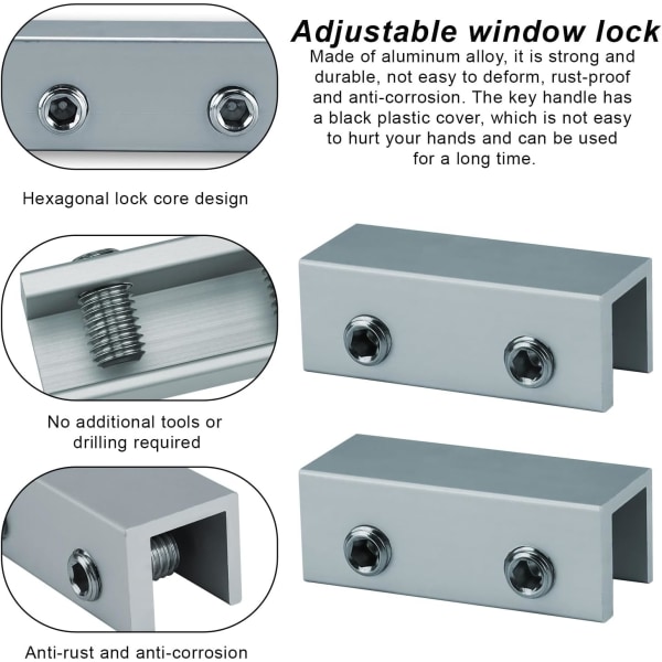 Fönsterlås för barn, 2 st skjutdörrslås med nyckel, fönsterblockering, skjutdörrsblockering, för hem med barn, lämplig
