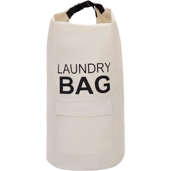 71L hengende tekstilvaskerveske med håndtak - Oxford Cloth Laundry Collector Oppbevaringskurv, sammenleggbare vaskeposer med skulderstropp (beige)