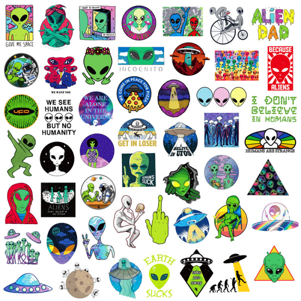 Vinyl Alien Stickers Laptop Alien UFO Stickers Pack 50 Pcs Alien Decals for Water Bottle Laptops Ipad Cars Luggages