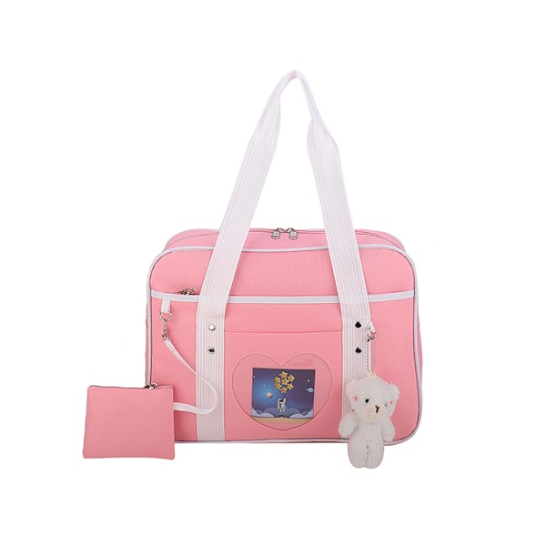 Kawaii Ita Väska Japansk Skolväska Söt Tygväska Stor Axelväska Anime Hjärta Plånbok (Slumpmässigt märke) Pink