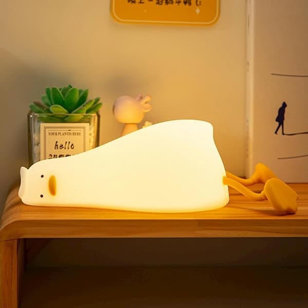 Duck Lamp, Lying Duck Night Light, Rechargeable 3-Level Dimmable Touch Lamp, Suitable for Bedside Table, Soft Silicone Touch Lamp