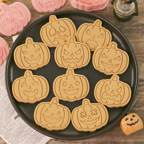 10 st plast Halloween-kakformar och stämplar set - Pumpahuvud - Rolig Emoji - Halloween-bakningssats