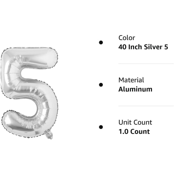 40 tommer brevballoner sølv alfabet nummer ballon folie Mylar fest bryllup (fem)