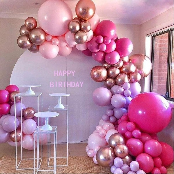 Hot Pink Balloon Garland Arch Kit, 150 stk Pink Rose Gold Chrome balloner til fødselsdag bryllupsfest Balloner dekorationer, baby shower dekorationer