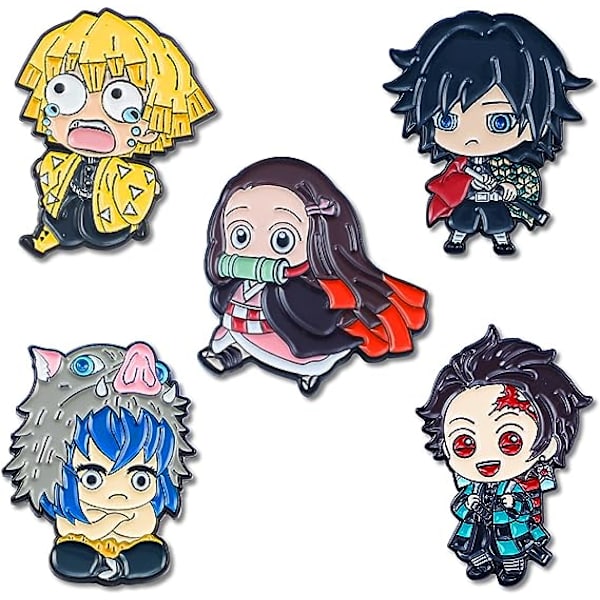Anime Slayer Brosch 5 st söta emalj knappnålar Kamado Nezuko Zenitsu Hashibira Inosuke Anime Slayer Present till barn kvinnor kläder ryggsäck