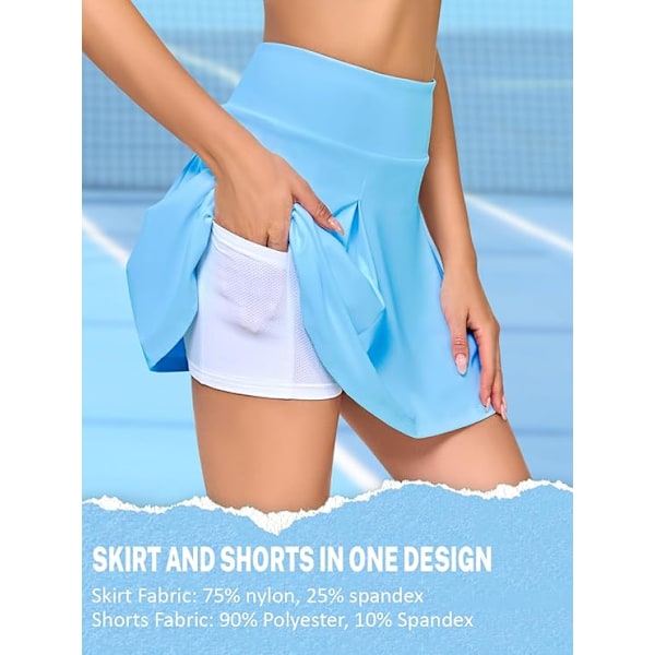 Tennisnederdel til kvinder med shorts, lommer, golfshorts, elastisk talje, træningsnederdele til kvinder, atletiske nederdele til sport, træning, løb Blue S