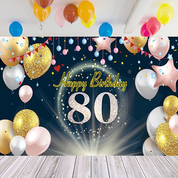 Syntymäpäiväbanneri 80-vuotiaalle syntymäpäivätaustan koristeet Värikkäät ilmapallot Syntymäpäiväjuhlatarvikkeet Valokuvaustausta Syntymäpäiväjuhlan koristeet