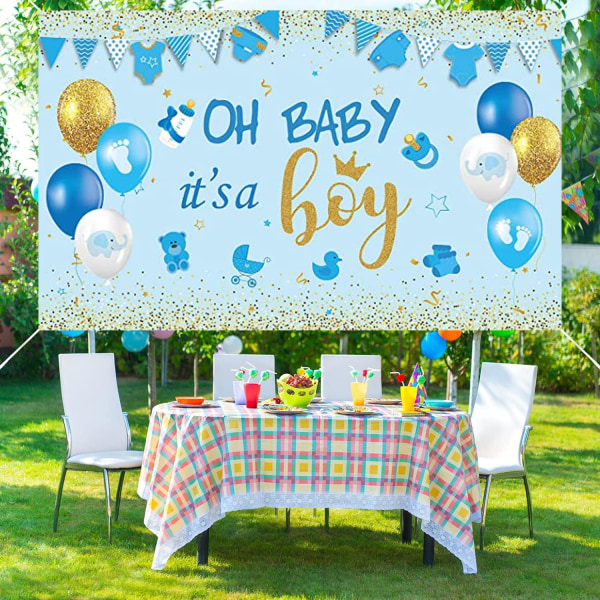 Baby Shower Fest Dekorationer Stor Størrelse Baby Shower Fødselsdag Banner Baggrund Foto Baggrund til Drengens Blå Baby Shower Festartikler