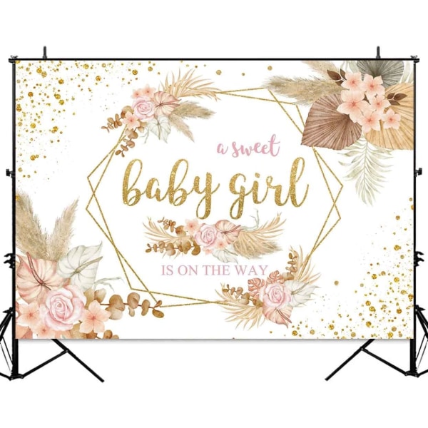 Boho Bohemian Floral Sweet Baby Girl Bakgrunn 7x5ft Baby Shower Blush Pink Flower Pampas Grass Gold Dots Party Decorations Newborn Bakgrunn