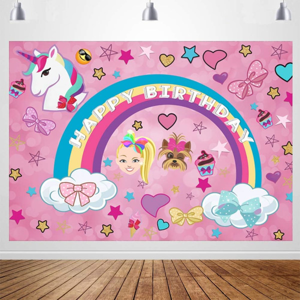 Pink Rainbow Unicorn Fødselsdagsbaggrund til Sød Happy Dream Crazy Big Fødselsdagsbaggrund Farverig Glitter Bokeh-hvalp Fødselsdagsfest Decor7x5ft