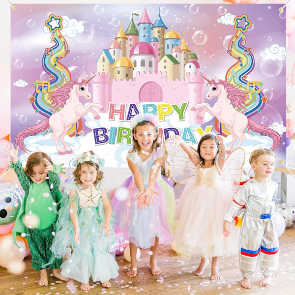 Enhjørning Gratulerer Med Dagen Banner Bakgrunn - Enhjørning Bursdag Dekorasjoner for Baby Rosa Bursdag Banner Regnbue Enhjørning Fest Dekorasjoner Foto Bakgrunn
