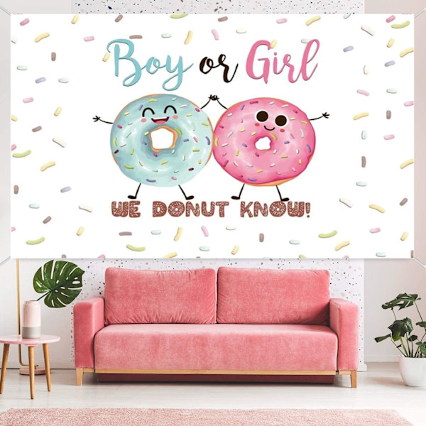 Pojke eller flicka Kön avslöja bakgrund Pojke eller flicka Vi Donut Vet inte Fotografi Bakgrund Baby Kön avslöja fest Dekorationer Banner