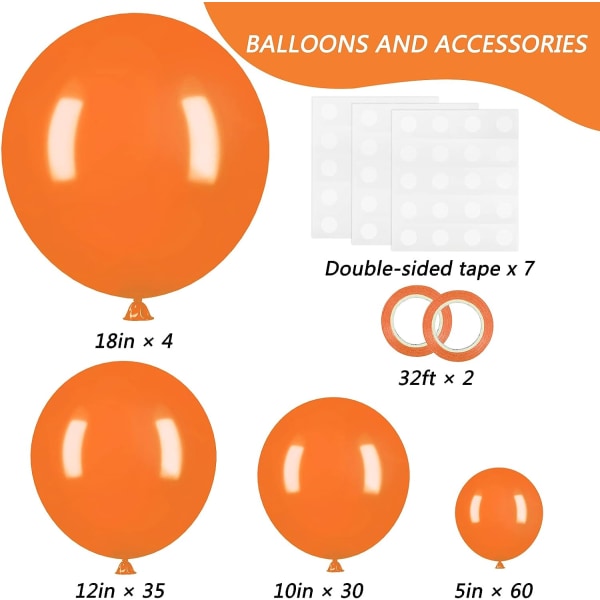 Oranssit ilmapallot - 129 kpl eri kokoja 5/10/12/18 tuuman lateksiilmapallot Garland Arch Kit