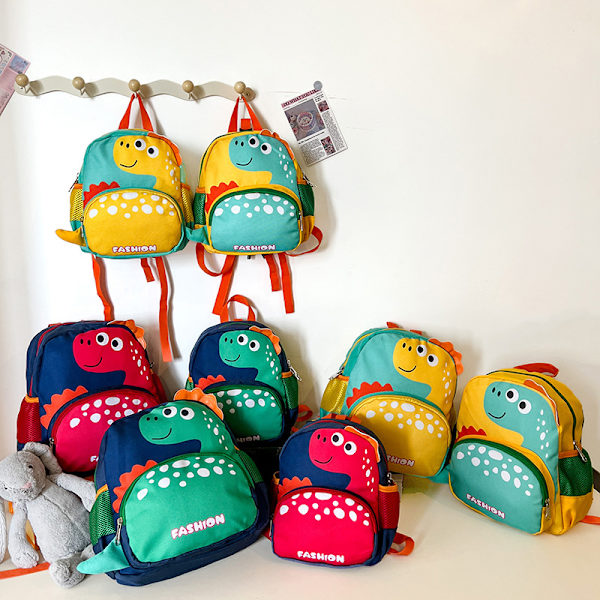 Mini-ryggsäck - Barnväskor för förskolan - Skolväskor med bröstrem - 3D tecknad dinosaurie barnryggsäck (12M+)-blå