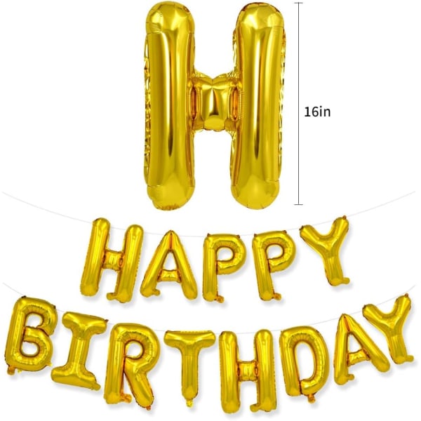 3D-kultainen Happy Birthday -ilmapallobanneri nauhapillillä, 16 tuuman Mylar-foliokirjaimet syntymäpäiväkylttibanneri Ilmapallosirkku uudelleenkäytettävä