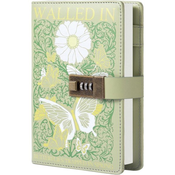 Dagbog med lås, blomster- og sommerfuglejournal, genopfyldelig PU-læderdagbog med lås og nøgle, B6 Secret Personal Daily, Fantasy Butterfly Secret Realm