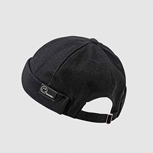 Lipaton hattu Beanie Skullcap Työntekijä Sailor Cap Retro Rolled Cuff Skull Caps säädettävällä（Musta）