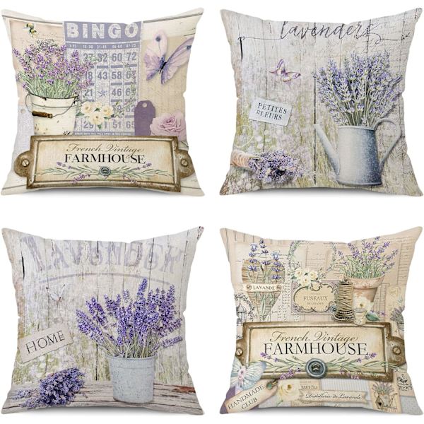 Gårdshus Kuddfodral 18x18 Set om 4 Lavendel Dekorativa Kuddfodral Kuddfodral för Soffa Säng Vardagsrum Utomhus Heminredning
