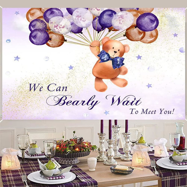 Vi kan næsten ikke vente med at møde dig Banner Bjørn Tema Køn Afsløring Baggrund Nyfødt Baby Shower Fest Baggrund Dekorationer