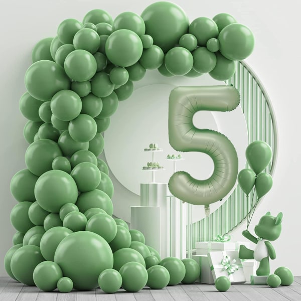 Number 5 Balloon, Large number balloons 40 inch, 5th Birthday Party Decorations fifth years old Birthday Sign Decor, Sage Green