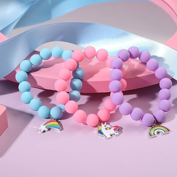 Unicorn Beads Anheng Armbånd for Kid Girl, 6PC, Rainbow Monster Solblomst Hjerte Meteor Charm Vennskapsarmbånd Good Friend Gift