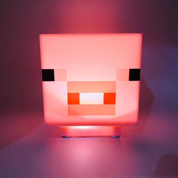 Minecraft Creeper Lamp, Dekorationsnattlampa, LED-lampor med spelljud, Uppladdningsbar, Sänglampa för barn (rosa), Storlek: 10×10×12cm