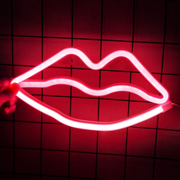 LIGHTS Hjerte LED Neon Lys, Dekorativ Natlys Vægindretning til Soveværelse Stue Børneværelse Bryllupsfest Jul (rød læbe)