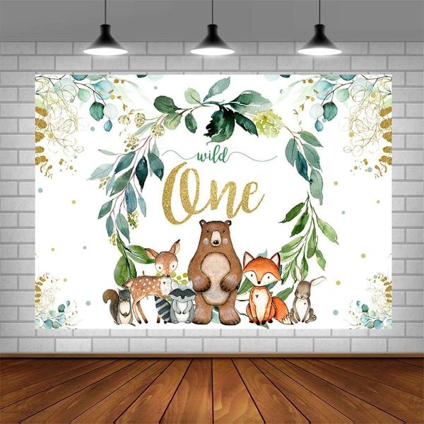 7x5ft Woodland Wild One Bakgrunn Vårtema 1. Fødselsdag Dekorasjoner for Baby Fotografering Bakgrunn Jungel Dyr Bursdagsfest Banner Rekvisitter