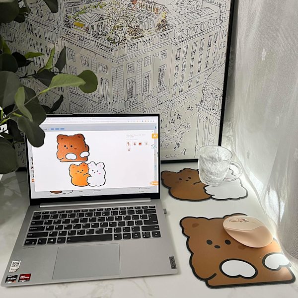 2-pack söta musmattor, Kawaii K-pop/japanska musmatta, liten vattentät PVC-matta, personlig anime-platta, datorbjörn