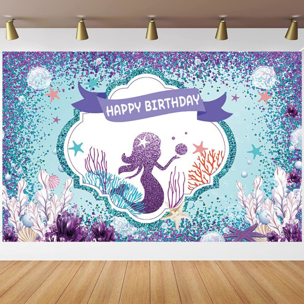 Merenneidon syntymäpäiväjuhlakoristeet meren alla Merenneidon syntymäpäiväjuhlat Tausta Violetti Sininen Merenneito Pearl -taustabanneri valokuvakopin sisustukseen
