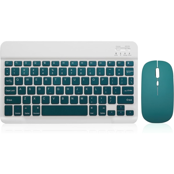 Bluetooth tangentbord och mus Combo Uppladdningsbar bärbar trådlös set för iPad Tablet Windows (10 tum Green Hill)