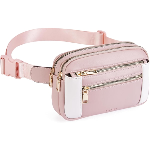 Fanny Packs til kvinder Cross Body Taske Læder Bæltetaske Fashionable Talje Taske med Justerbar Rem Pink-Hvid