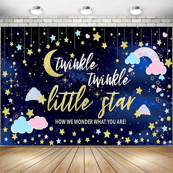 Kjønnsavsløring Fest Bakgrunn Fotografi Bakgrunn Rosa Blå Sky Banner Glitter Liten Stjerne Bursdag Baby Shower Bakgrunn 7x5ft